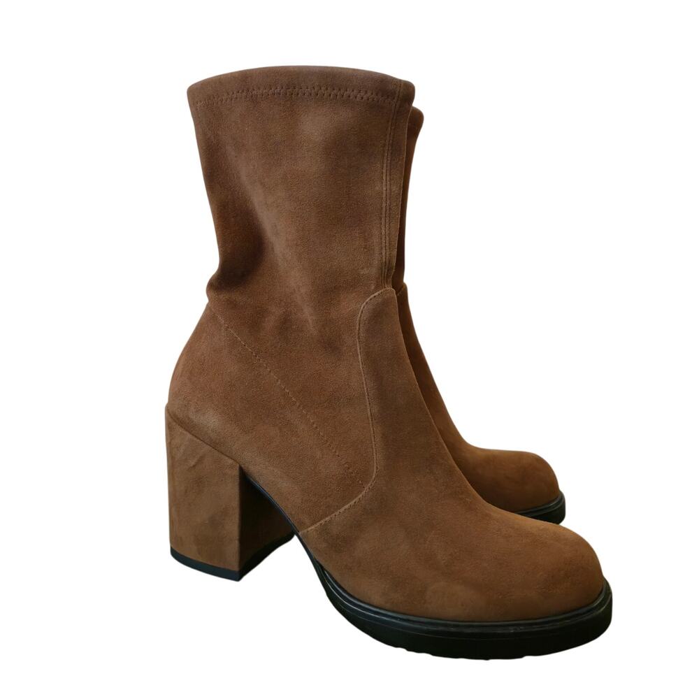 Quiet Luxury Suede Sock Boot 6.5B Brown Capsule Staple Stuart Weitzman Dalenna